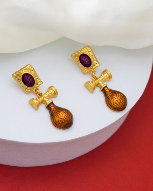 Amber Relic Drop Earrings – 18K Gold Plated