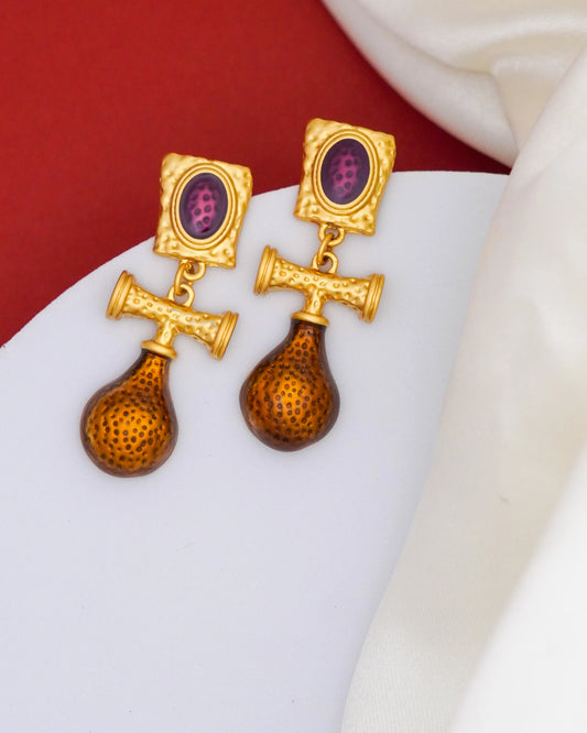 Amber Relic Drop Earrings – 18K Gold Plated