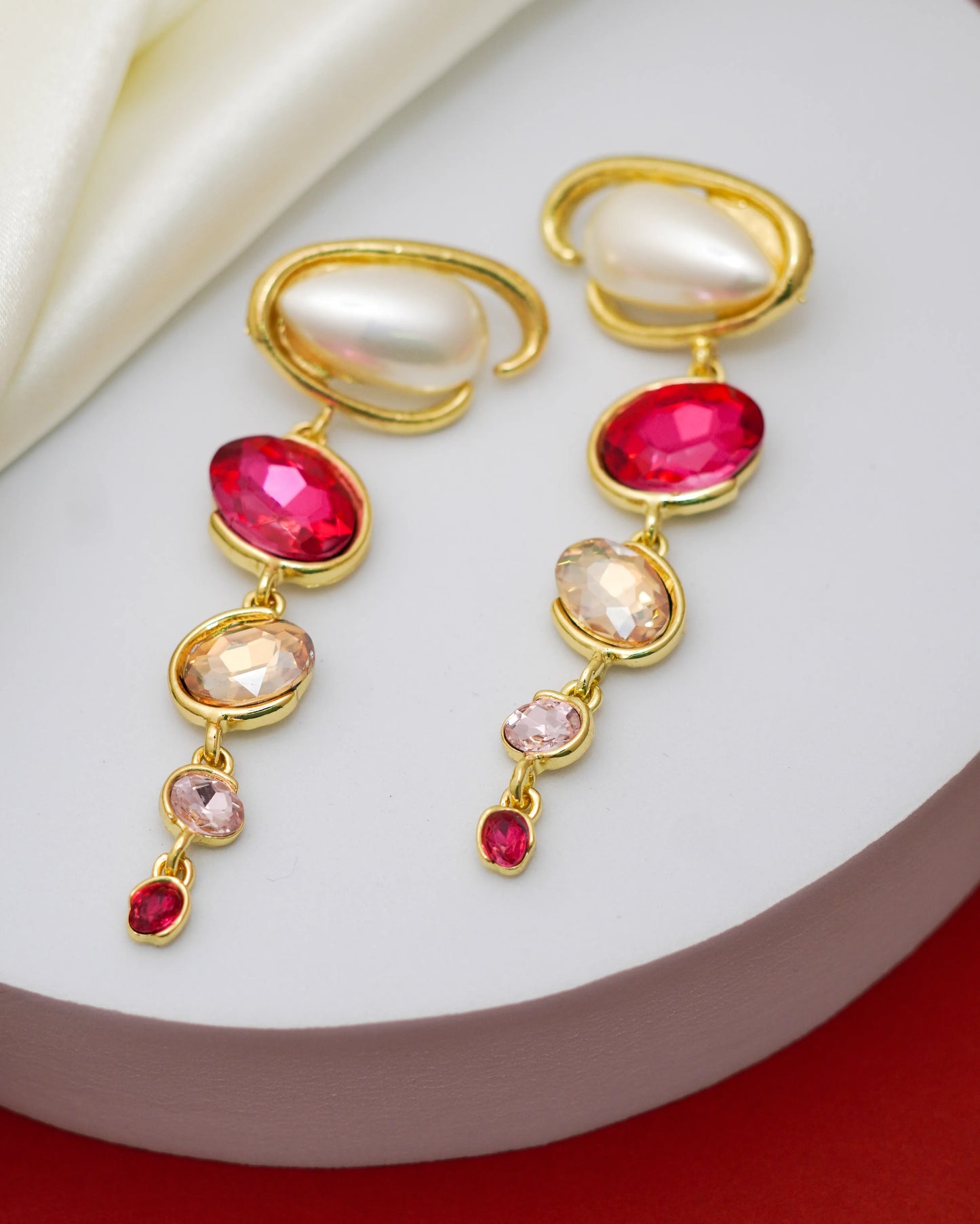 Scarlet Cascade Earrings – 18K Gold Plated