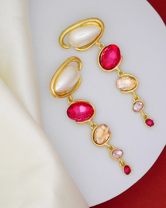 Scarlet Cascade Earrings – 18K Gold Plated