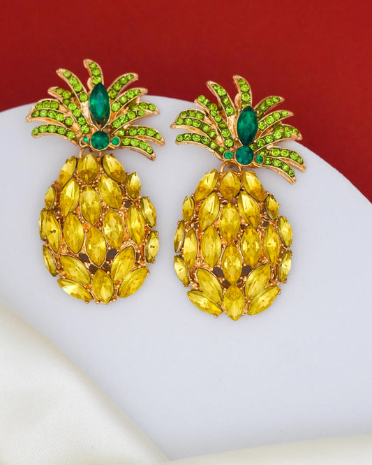 Tropical Pineapple Crystal Earrings – 18K Gold Plated