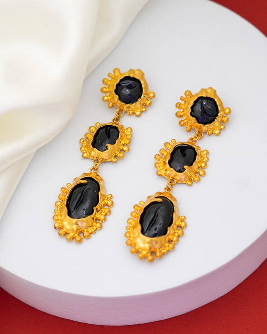 Midnight Royal Drop Earrings – 18K Gold Plated