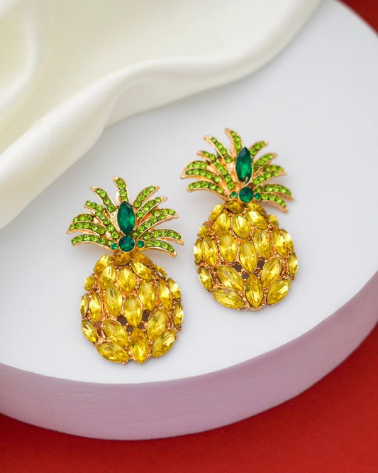 Tropical Pineapple Crystal Earrings – 18K Gold Plated