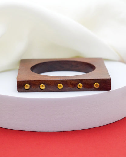 Zuri Studded Wood Bracelet – 18K Gold Accents