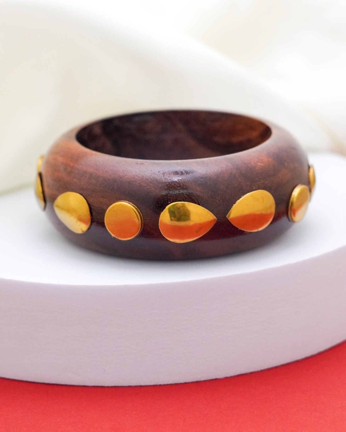 Kaia Studded Wood Bracelet – 18K Gold Accents