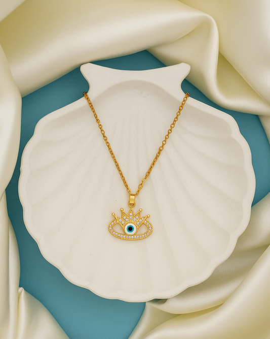 Crowned Evil Eye Necklace - 18K Gold Plated