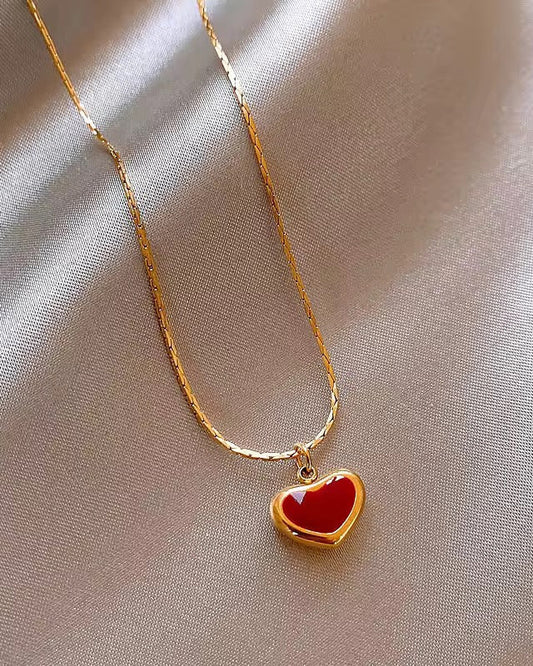 Red Heart Charm Necklace – 18K Gold Plated