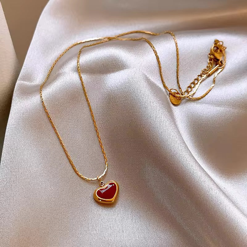 Red Heart Charm Necklace – 18K Gold Plated