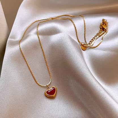 Red Heart Charm Necklace – 18K Gold Plated