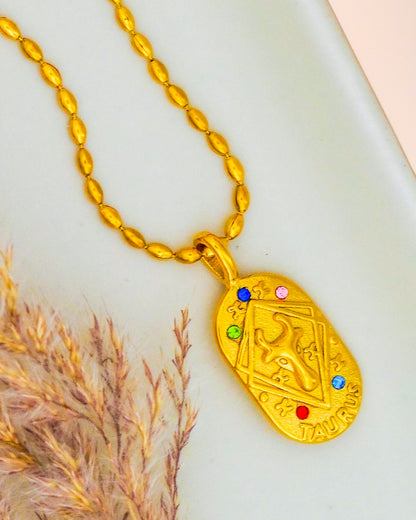 Taurus Zodiac Pendant Necklace - 18K Gold Plated