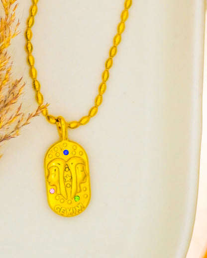 Gemini Zodiac Pendant Necklace - 18K Gold Plated