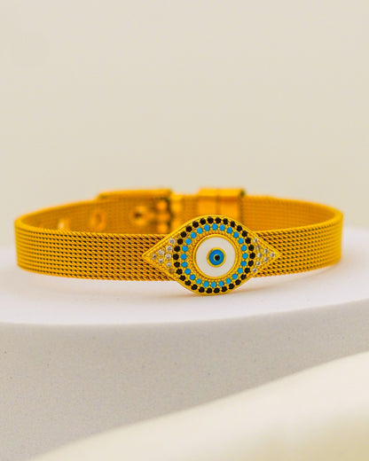 Crystal Evil Eye Belt Bracelet - 18K Gold Plated