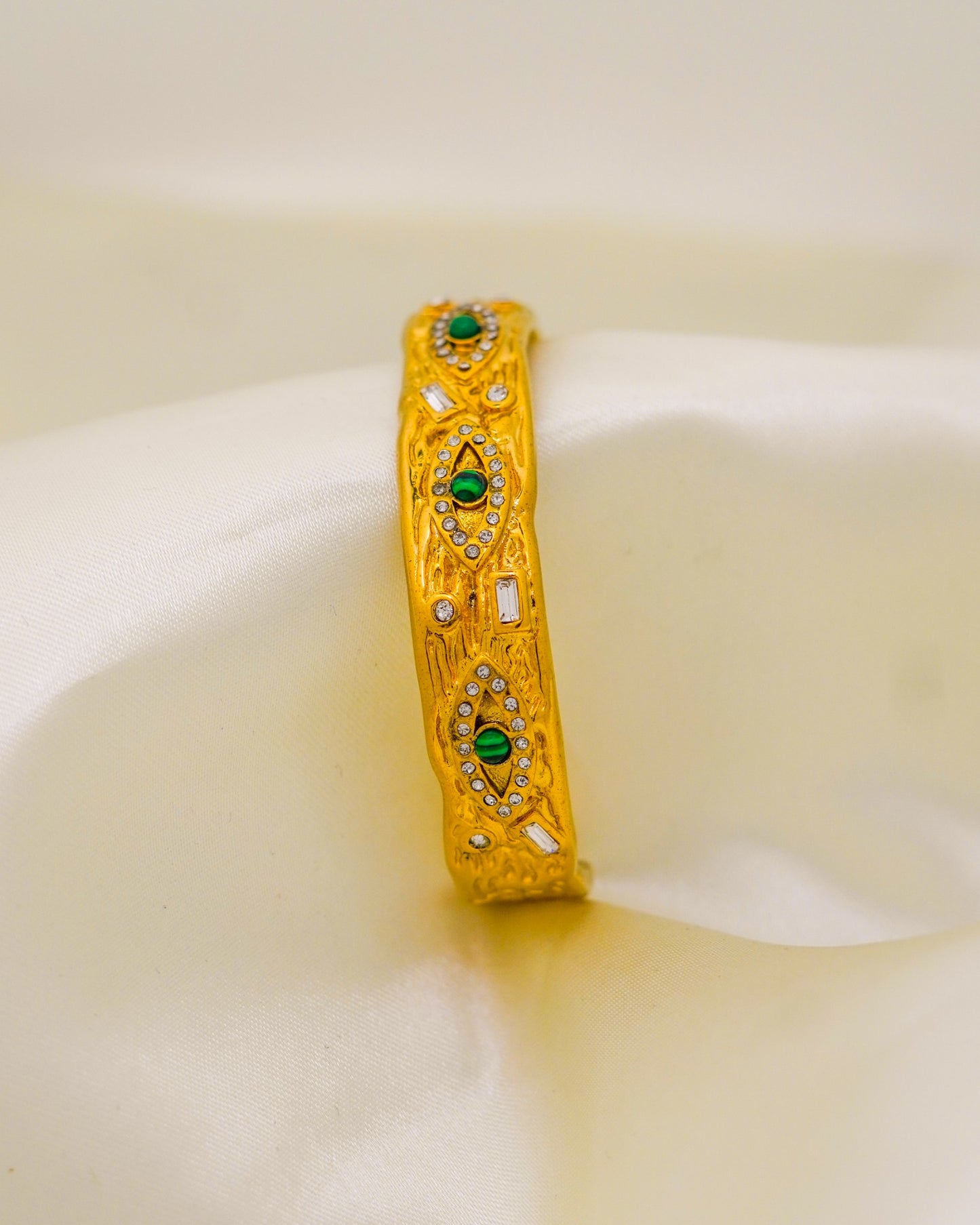 Ornate Evil Eye Cuff Bracelet - 18K Gold Plated