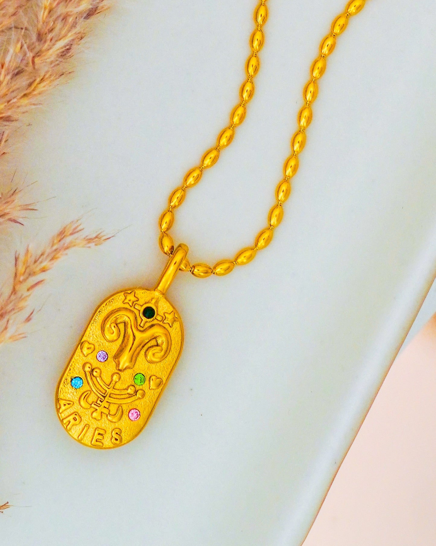 Aries Zodiac Pendant Necklace - 18K Gold Plated