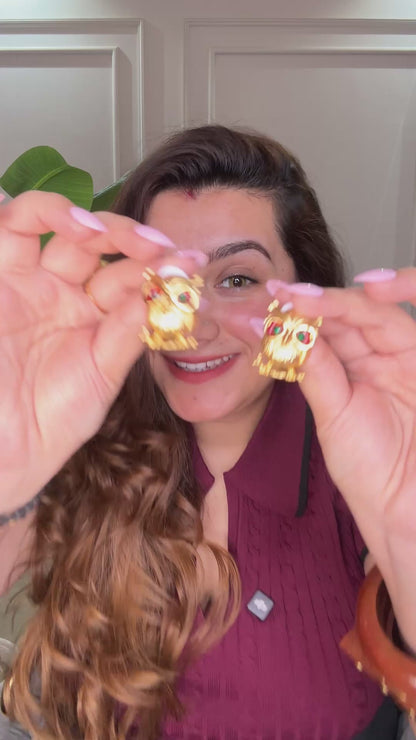 Golden Owl Eyes Earrings – 18K Gold Plated