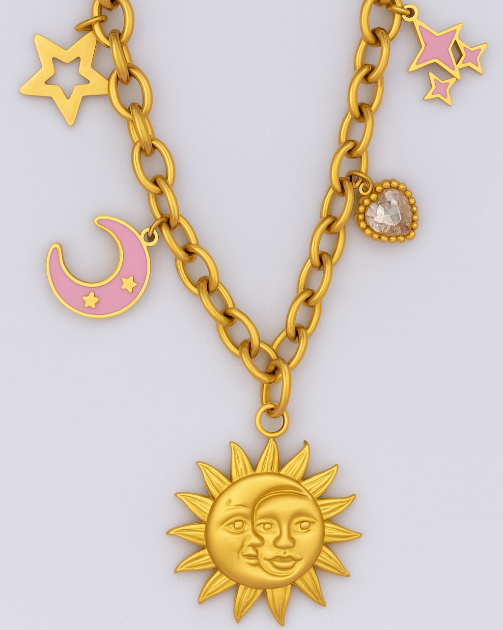 Celestial Harmony Charm Necklace – 18K Gold Plated