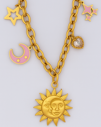Celestial Harmony Charm Necklace – 18K Gold Plated