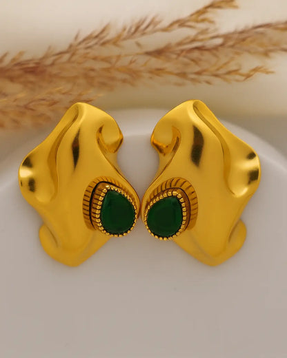 Emerald Swirl Earrings – 18K Gold Plated