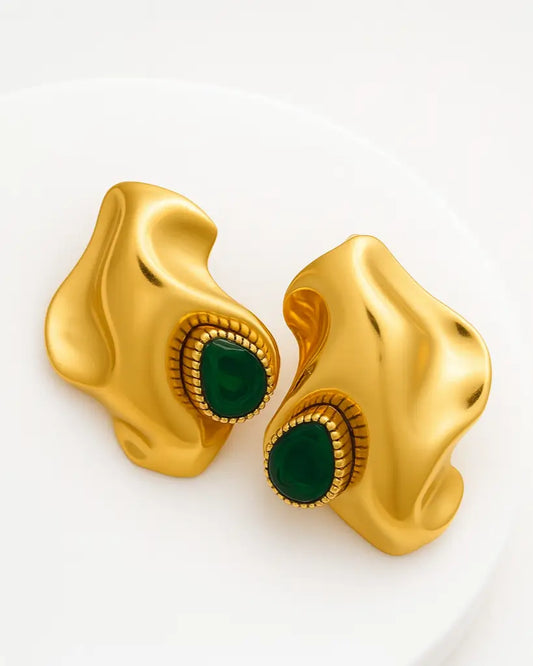 Emerald Swirl Earrings – 18K Gold Plated