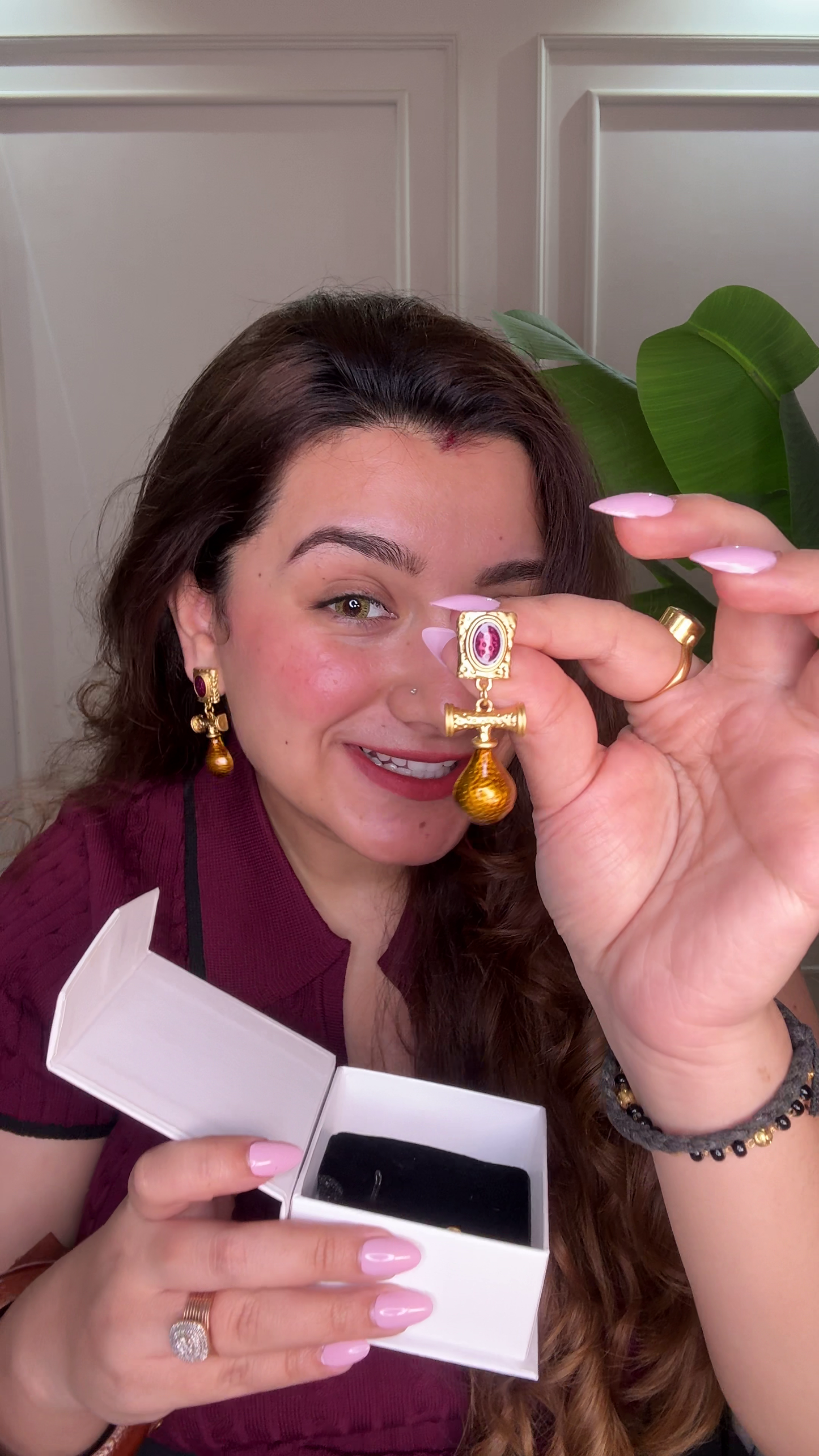 Amber Relic Drop Earrings – 18K Gold Plated