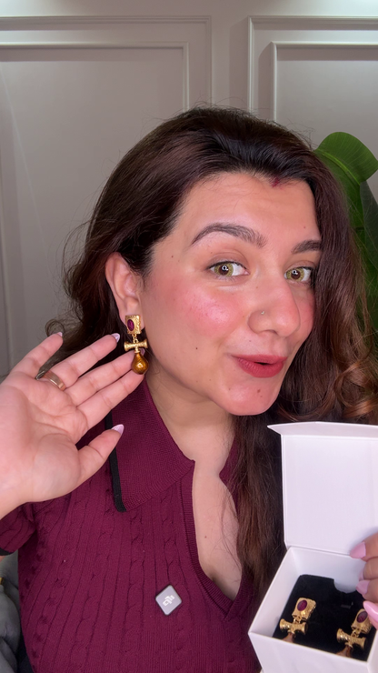 Amber Relic Drop Earrings – 18K Gold Plated
